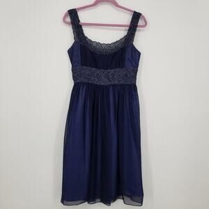 Adrianna Papell‎ Beaded Cocktail Dress 4 Sleeveless A Line FIt & Flare Navy Blue